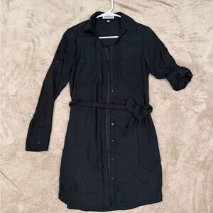 Express Black Long-Sleeve Shirt Dress with Tie Waist